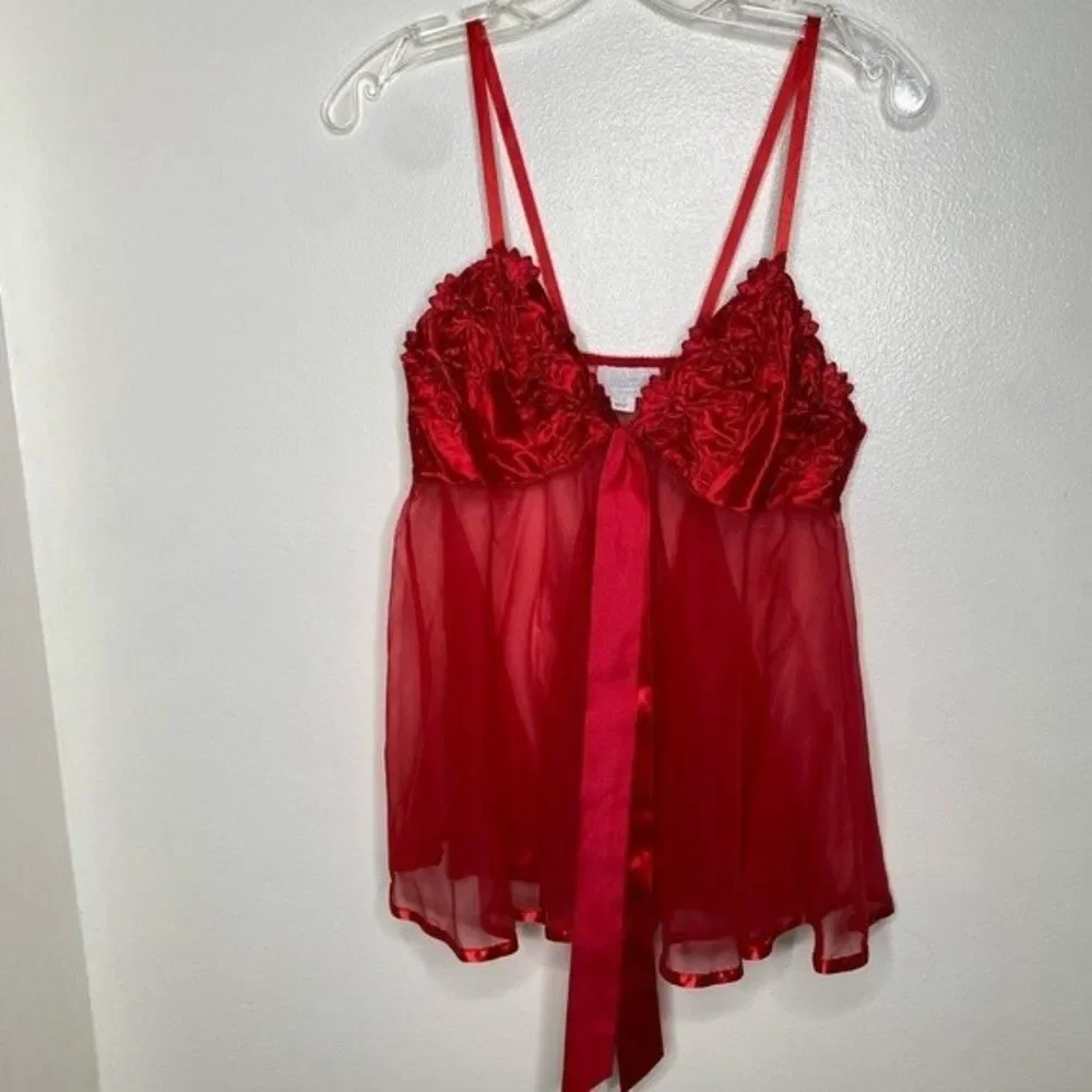Vintage Red Lace lingerie Negligee Slip Sexy Small babydoll - Picture 7 of 9